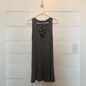 Black & White Striped Sleeveless Dress with Criss-Cross Front